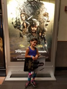 My daughter at the Houston Screening of the new Disney Pirates of the Caribbean Dead Men Tell No Tales movie!