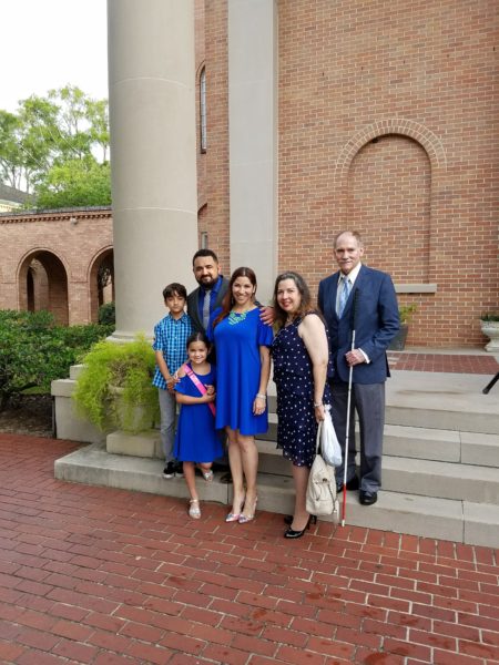 Family in front of Second Baptist Church on Easter