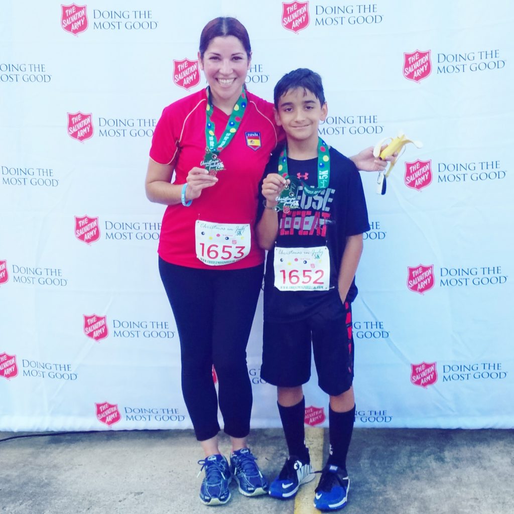 Coppelia and son Salvation Army Christmas in July 5k