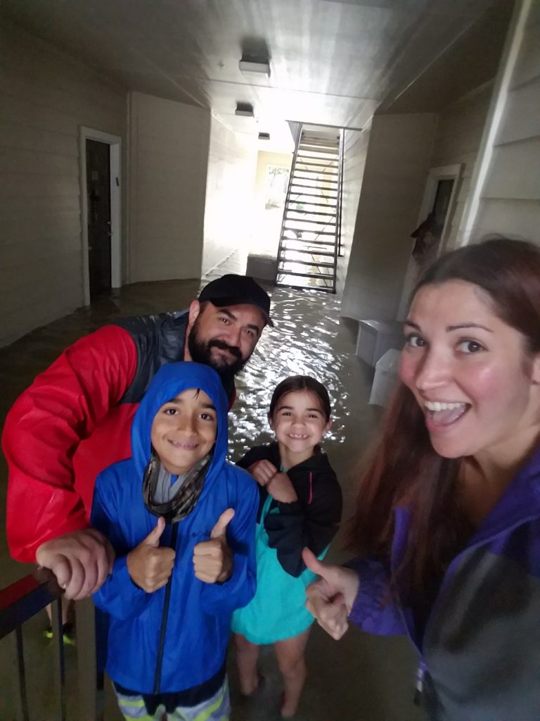 Coppelia and family evacuating during Hurricane Harvey flooding