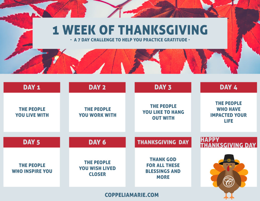 1 week of Thanksgiving challenge free printable