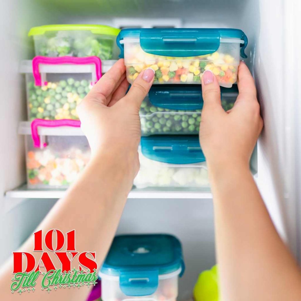 Fridge organization bins and containers with colorful lids