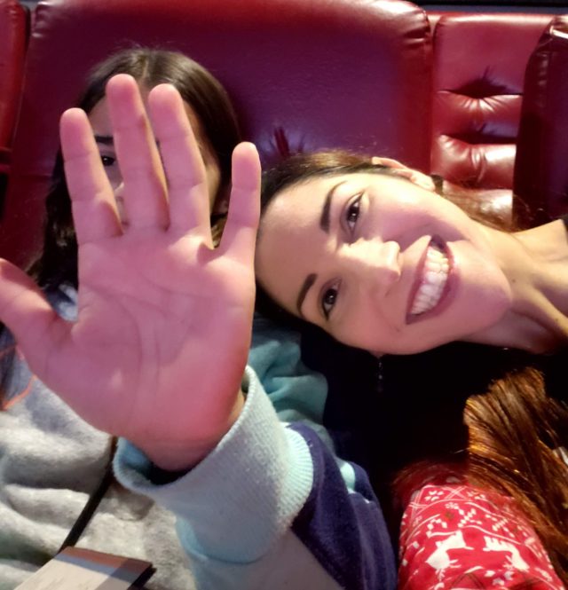 Mom and tween daughter at Disney+ Noelle screening